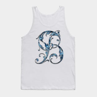 Ornate Blue Silver Letter B Tank Top